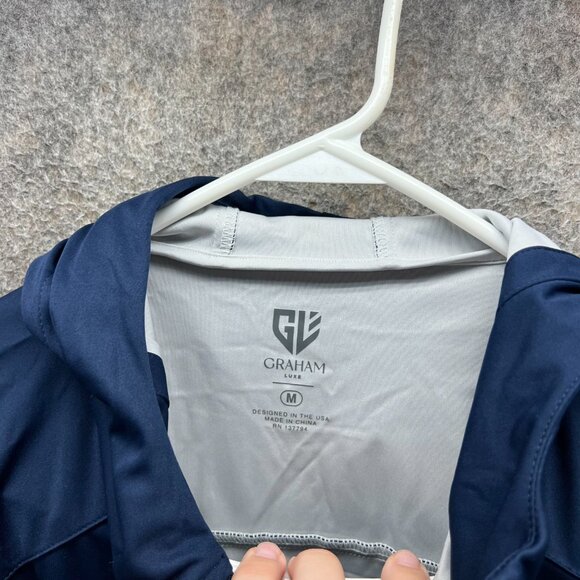 Graham Luxe Jacket Mens Medium Navy Blue Full Zip Hooded Windbreaker Activewear - Picture 7 of 12
